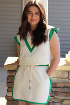 Sporty White & Green Skirt Set