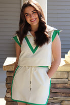 Sporty White & Green Skirt Set