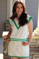 Sporty White & Green Skirt Set