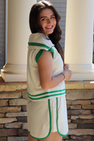 Sporty White & Green Skirt Set