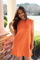 Orange Shift Dress w/Stud Details