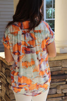 Orange/Purple Print Short Sleeve Blouse