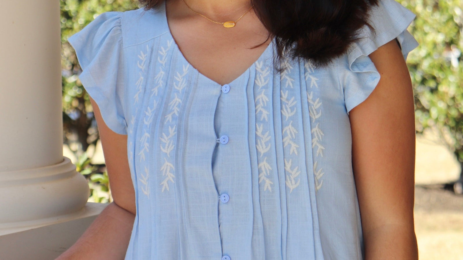 Sky Blue Linen Embroidered Top