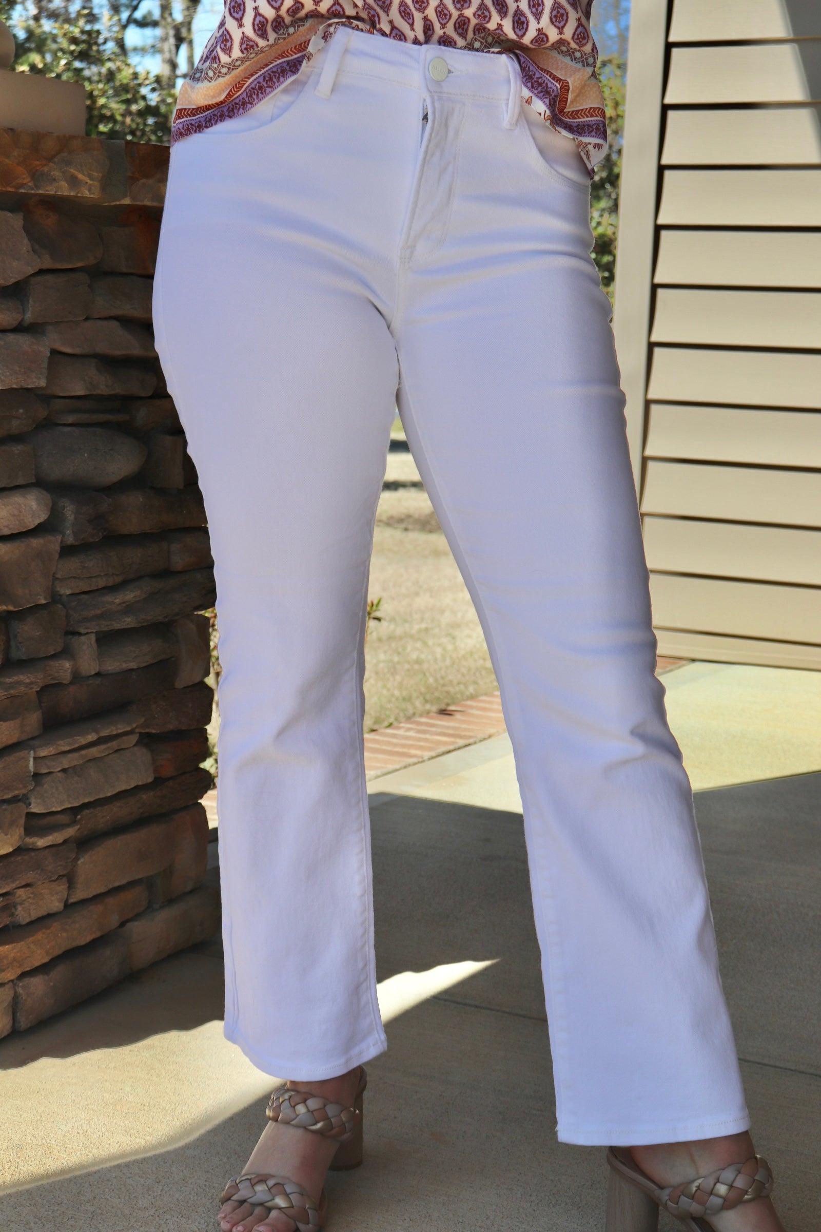 Risen White Mid-Rise Ankle Boot-Cut Jeans