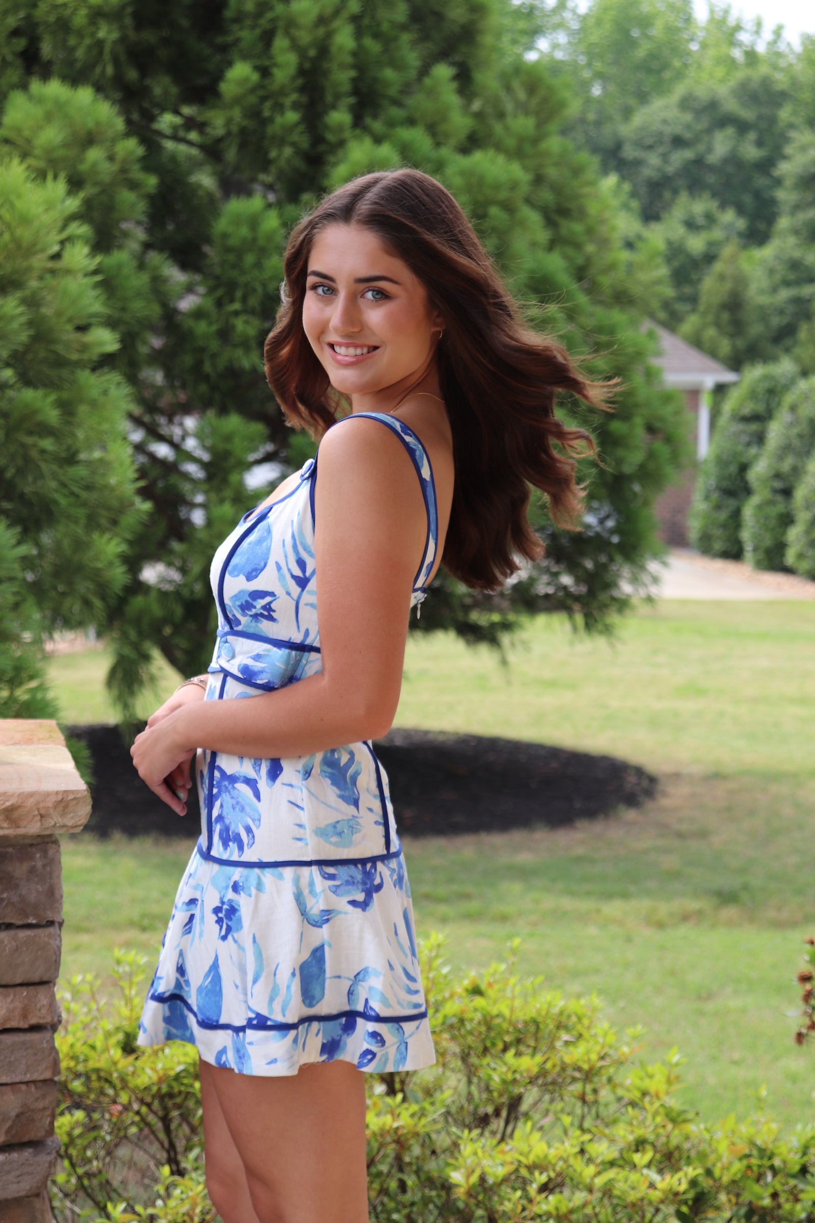 Blue and white Floral Print Fit & Flare mini Dress