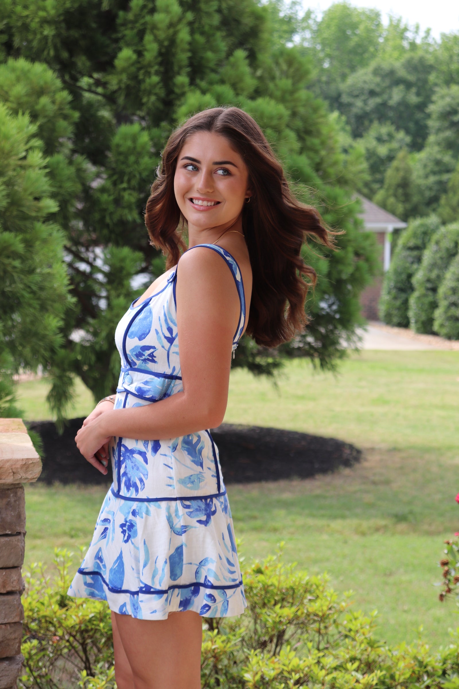 Blue and white Floral Print Fit & Flare mini Dress