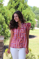 Geometric Orange & Purple Blouse