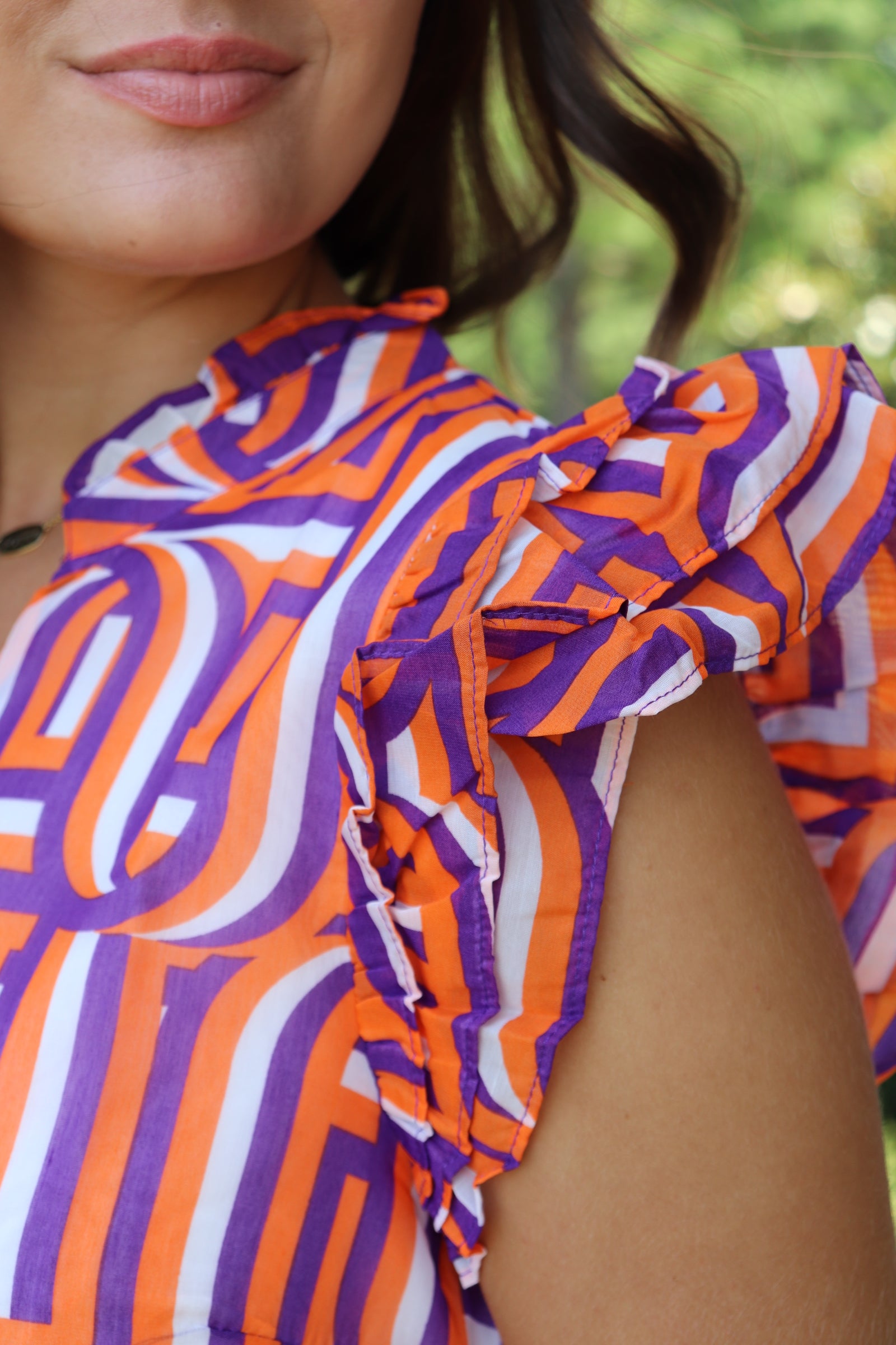 Geometric Orange & Purple Blouse
