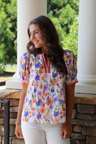 "Bella" Orange & Purple Floral Top