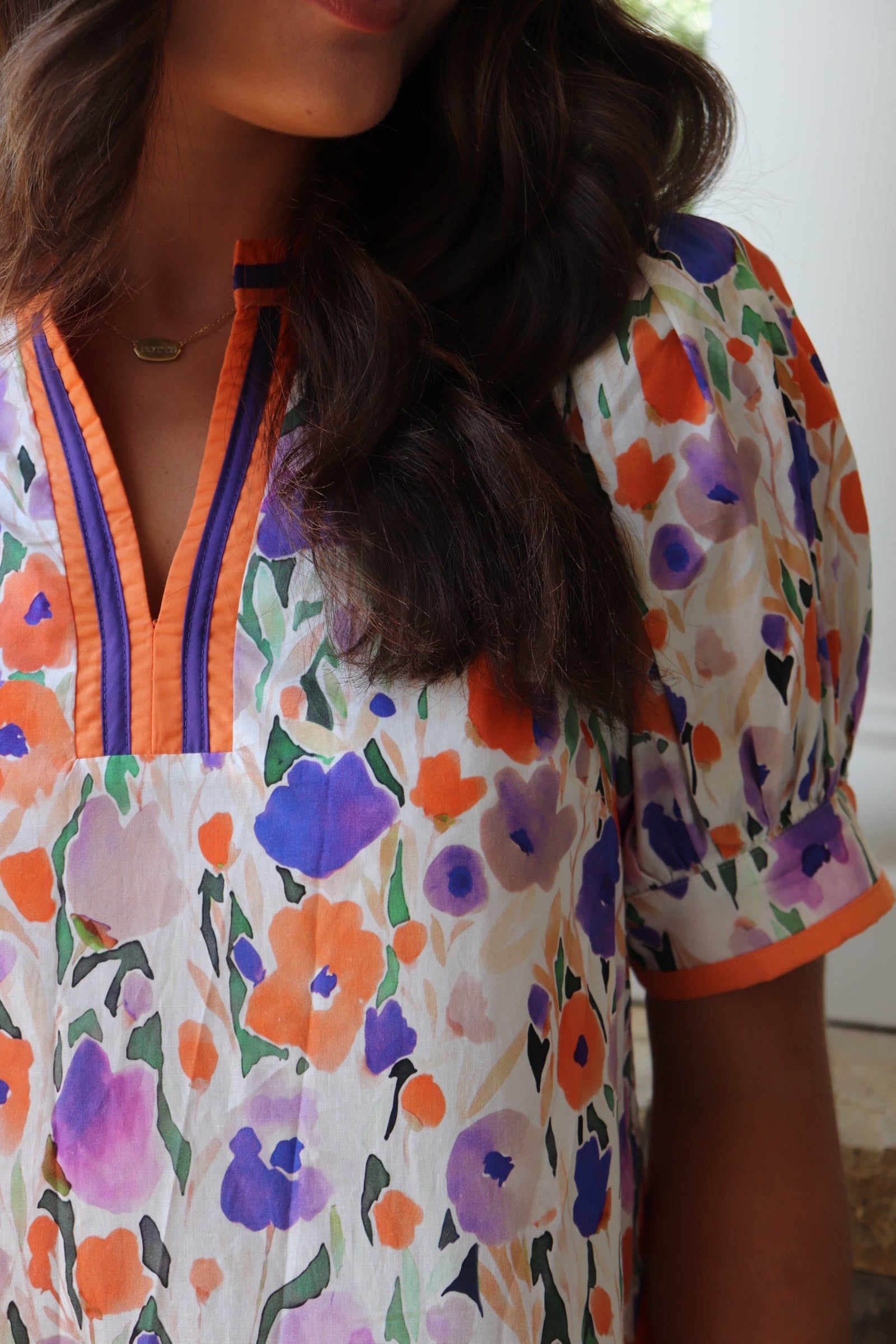 "Bella" Orange & Purple Floral Top