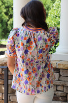 "Bella" Orange & Purple Floral Top