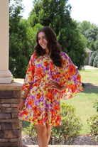 Orange and purple floral mini dress