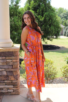 Orange/Purple Paisley Midi Dress