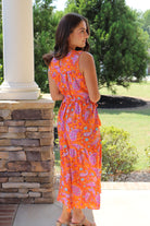 Orange/Purple Paisley Midi Dress