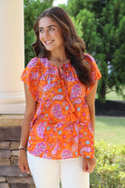 "Camile" Orange/Purple Paisley Top