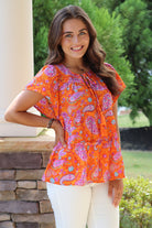 "Camile" Orange/Purple Paisley Top