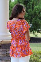 "Camile" Orange/Purple Paisley Top