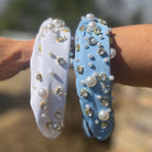 White & Blue Pearl & Crystal Headband