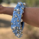 Blue headband with Pearl & Crystals