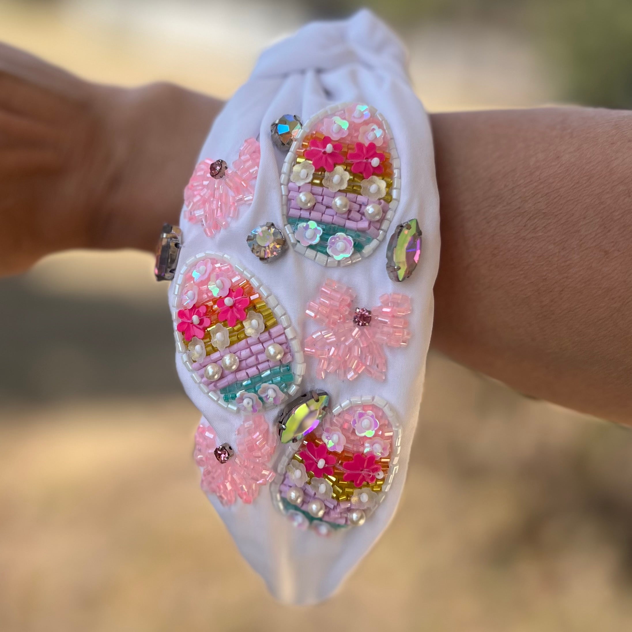 White Easter Egg & Bow Headband