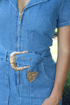 Denim mini dress western silver belt & buckle