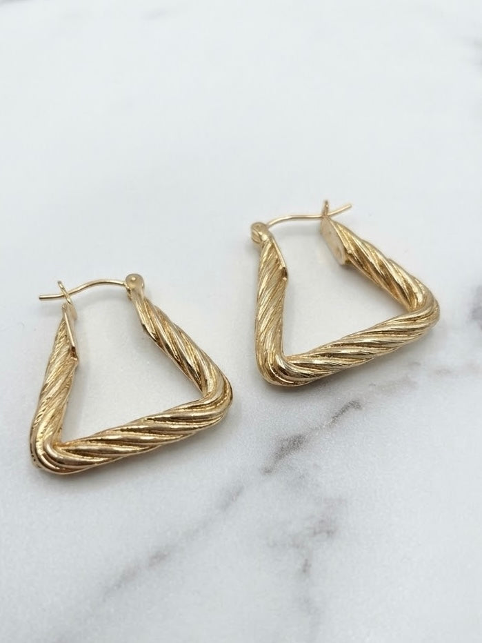 Gold  Textured Rectangular Hoops