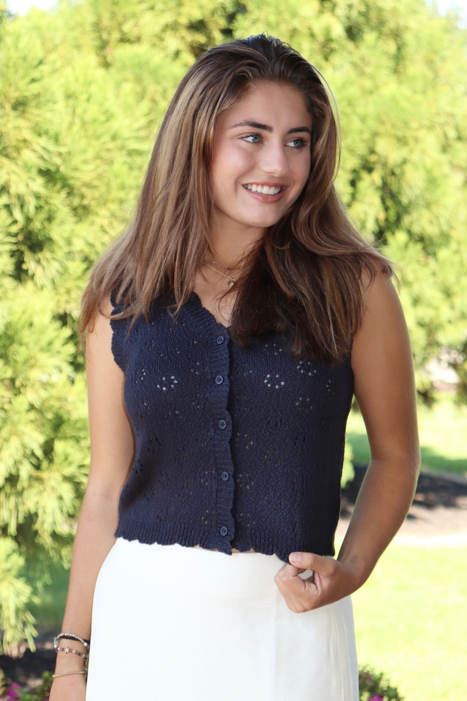 Navy Scallop Button Down Sweater Vest