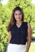 Navy Scallop Button Down Sweater Vest