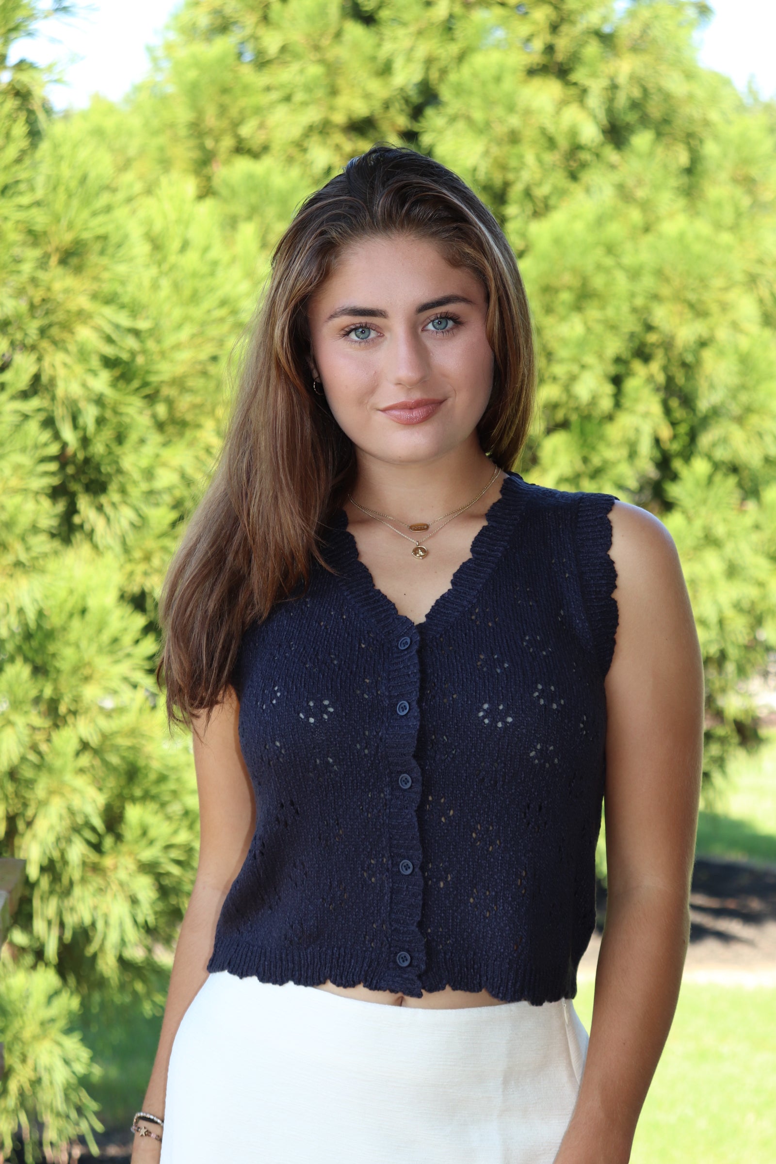 Navy Scallop Button Down Sweater Vest