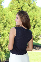 Navy Scallop Button Down Sweater Vest