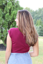 Garnet Cap Sleeve Sweater with White Embroidered Football
