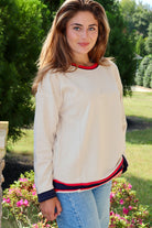 Cream Sweatshirt Navy/Red Trim