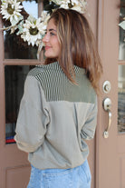 Olive 1/2 Zip Sweatshirt with striped trim details