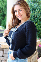 Black and white Bow Front Black Sweater