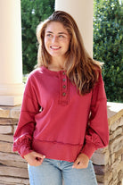 Garnet Washed Fabric Henley Sweatshirt