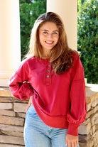 Garnet Washed Fabric Henley Sweatshirt