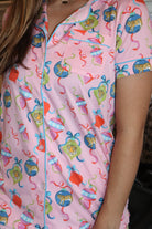 Pink Tiger Christmas Short Sleeve Button Up PJ's