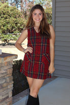 Sleeveless Tweed Red Plaid Dress