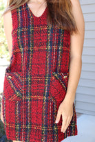 Sleeveless Tweed Red Plaid Dress