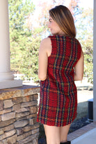 Sleeveless Tweed Red Plaid Dress