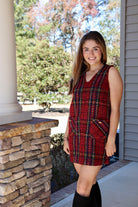 Sleeveless Tweed Red Plaid Dress