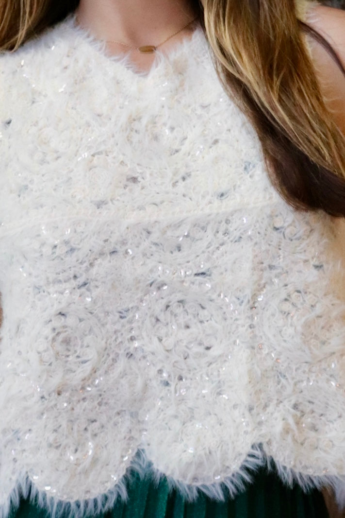 Cream Embellished Knit Tank