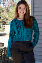 Teal Cable Knit Cropped Sweater