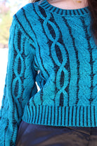 Teal Cable Knit Cropped Sweater