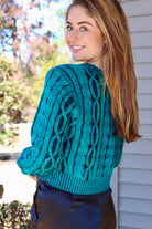 Teal Cable Knit Cropped Sweater
