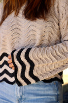 Scallop Edge Black/Sand Sweater