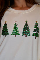 Cream sweatshirt with Green Sequin Christmas Trees