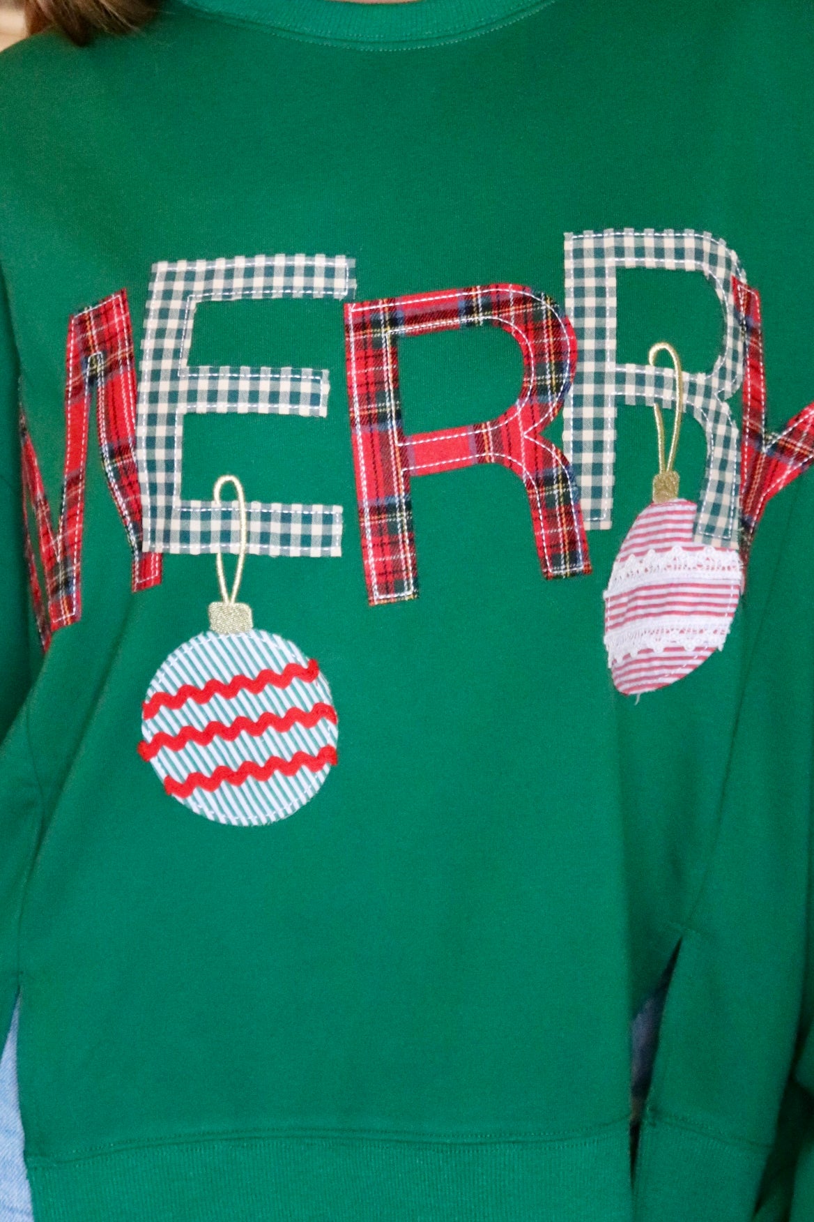 MERRY Patchwork Ornament sweatshirt Top