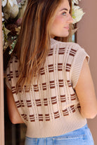Taupe & brown Square Pattern V-Neck Knit Vest