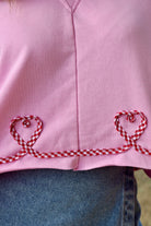 Pink Pullover with Gingham Heart ribbon design
